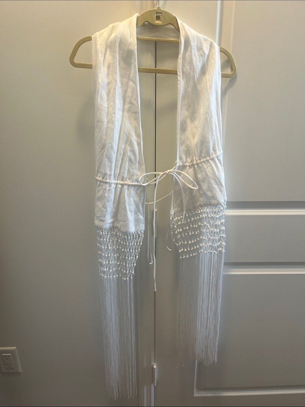 Zara White Fringe Tie-Front Tunic